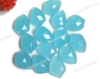 Aqua Chalcedony Shield Shape Gemstone, 10x14mm Flat Back Chalcedony Rose Cut Gemstone 10 Pcs Lot For Jewelry, Chalcedony Necklace Jewelry