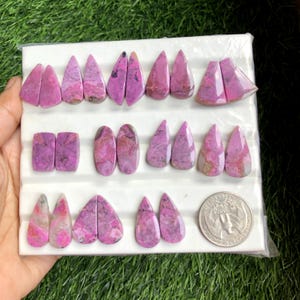 Paire de cabochons de pierres précieuses de calcite cobalt, Paires de pierres précieuses de calcite de cobalt naturel pour la fabrication de boucles d'oreilles, lot de 200 cristaux d'énergie poli à la main