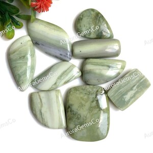 Cabochão verde serpentina de alta qualidade, lote de atacado, formatos e tamanhos variados, 33 a 22, cabochão verde serpentina para joalheria e artesanato 26354