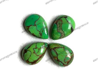 13x18mm Green Mojave Copper Turquoise Pear Cabochon, Mohave Copper Turquoise Loose Gemstone Lot For Earring Pendant And Jewelry Making