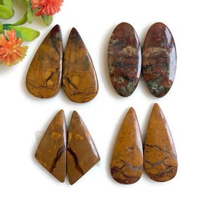 Paires d'agate marocaine en cabochon, Paires de pierres semi-précieuses naturelles pour la fabrication de boucles d'oreilles, Pierres précieuses faites à la main, Pierres précieuses de guérison