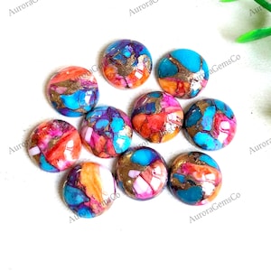 10mm Pink Mohave Copper Turquoise Cabochon Lot, CALIBRATED Round Mojave Orange Dahlia Turquoise, Semi precious Gemstone for jewelry making