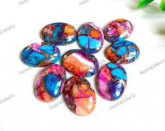 10x14mm Rosa Mohave Kupfer Türkis Cabochon Lot, KALIBRIERTE Oval Mojave Orange Dahlie, Türkis Lose Edelstein für die Schmuckherstellung