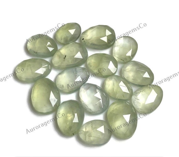 Natural Prehnite Rose Cut Gemstone, 10pcs Green Prehnite Rosecut Faceted Slice Polki Gemstone, Jewelry Making, Craft Supplies