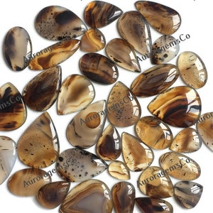 Puede incluir: Una colección de 20 cabujones de ágata marrón y blanca en forma de lágrima. Las piedras tienen una variedad de patrones y texturas.