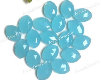 Aqua Chalcedony Marquise Shape Gemstone, 10x14mm Rose Cut Aqua Chalcedony 10 Pcs Lot Flat Back Gemstone For Jewelry Making, Birthstone
