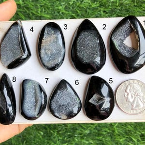 Cabujón druzy de ventana negra, piedra semipreciosa natural para joyería, joyería hecha a mano, piedra de nacimiento (lote S19)