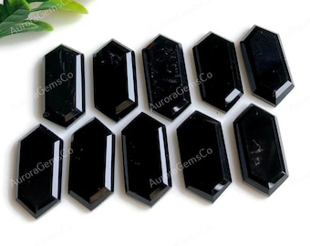 Black Onyx Hexagon Shape Gemstone, 10x20mm Step Cut Gemstone 10pcs Pack, Natural Black Onyx Handmade Gemstone For Jewelry Making DIY