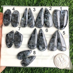 Pendientes de larvikita negra, piedras preciosas semipreciosas naturales para joyería, piedras preciosas curativas, cristales de poder, lote 242