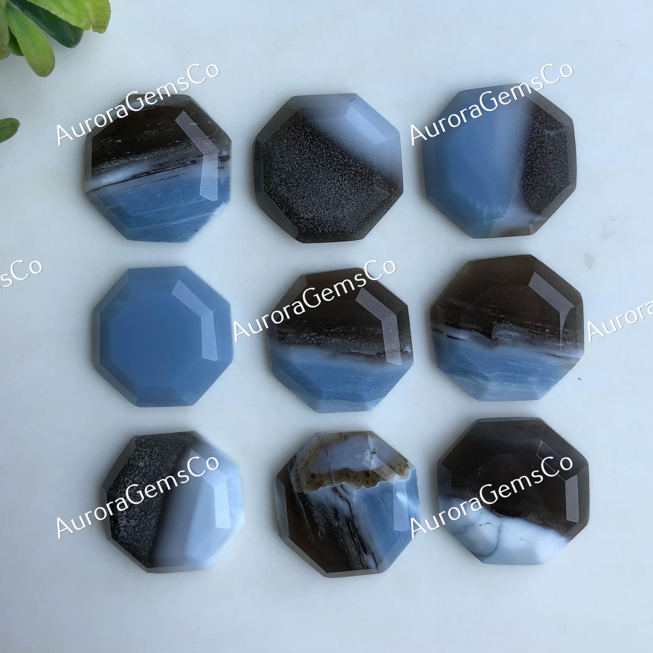 Blue Owyhee Opal Faceted Octagon Shape Gemstone 15mm, Blue Opal