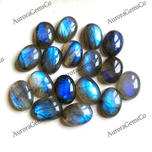 Lote de cabochões ovais de labradorita - Pedras preciosas de 10x14 mm para fabricação de joias - Flash Spectrolite, padrões exclusivos - Conjunto de pedras preciosas por atacado