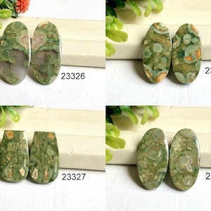 Cabochon de pierres précieuses en rhyolite, Paires de pierres semi-précieuses naturelles pour la fabrication de boucles d'oreilles, Cabochons polis à la main, Cristal puissant