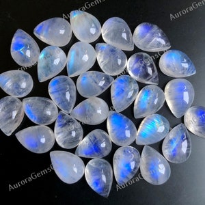 7x10mm Rainbow Moonstone Pêra Cabochons Lote de pedras preciosas, Pedra da lua natural 7x10mm Pedra preciosa em forma de lágrima para fazer joias, Pedra preciosa semipreciosa