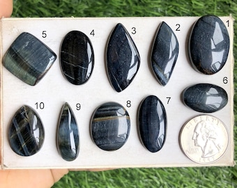 Blue Tiger&#39;s Eye Cabochon, Natural Semi Precious Gemstone For Jewelry Making, Handmade Gemstone, Healing Gemstone, Loose Gemstone LOT - S89