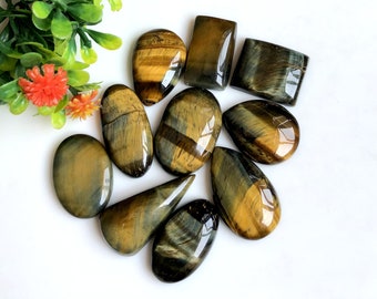 Multi Tiger's Eye Cabochon, Mix Shape & Size 21-32mm Approx 10 Pcs Lot Same As Picture For Jewelry Making, Cabochons Pendant, 19631