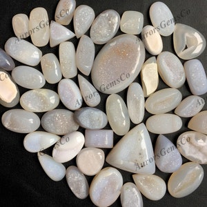 AAA + Qualidade Janela Branca Druzy Cabochão Lote Atacado, Misturar Formas e Tamanhos, Melhor Janela Branca Natural Druzy para joias e fabricação de artesanato DIY