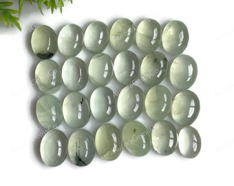 Natural Prehnite 6x8mm Oval Shape Cabochons, 10 Pcs Packs Of Green Prehnite Healing Gemstone For Jewelry Making, Power Crystal Jewelry