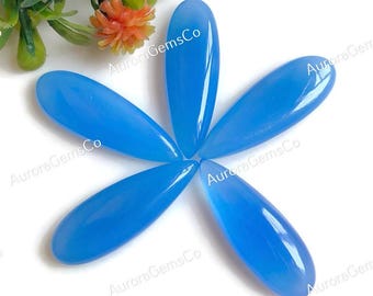 Blue Chalcedony Cabochon, Size 10x30mm Smooth Long Pear Shape Natural Blue Chalcedony 10pcs Lot Gemstone Use For Jewelry Making