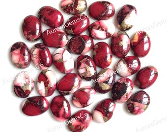 Kingman rote Rose Dahlie Mohave Kupfer Türkis Oval Cabochon Lot, KALIBRIERTE Oval Spiny Oyster Verwendung für die Schmuckherstellung, Heilung Edelstein