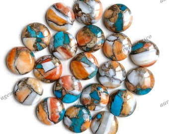 10mm Mohave Kupfer Türkis Cabochon Lot, KALIBRIERTE Runde Mojave Spiny Oyster Türkis Lose Stein Cab Edelstein