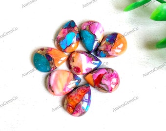 12x16mm Pink Oyster Kupfer Türkis Cabochon Lot, KALIBRIERTE Birne Orange Dahlie Pink Mohave Stein Lose Edelstein