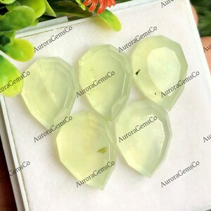 Prehnit 10x14mm Birnenform Edelstein Flache Rückseite - Grüne Farbe Facettiert Prehnit Edelstein 5 Stück Lot Herstellung Schmuck, Meditationskristall