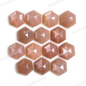 Pierre de lune pêche, taille 10 mm, forme hexagonale, coupe par étapes, dos plat, utilisation pour la fabrication de bijoux, 10 pcs / lot de pierres précieuses de guérison