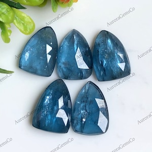Neon Kyanite Rose Cut Gemstone 10x14mm Flat Back - Paraiba Color Faceted Kyanite Shield Shape Gemstone Lot For Jewelry Making