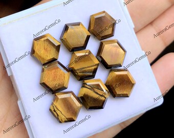 10mm Tiger's Eye Hexagon Shape Step Cut, 10 pcs lot High Polished Loose Gemstone For Jewelry Making, Protection Crystal