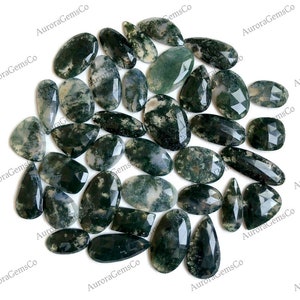 Lote de cabochão facetado de ágata de musgo verde, lote de atacado, formas e tamanhos mistos, melhor ágata de musgo verde natural facetada para joias e fabricação de artesanato DIY