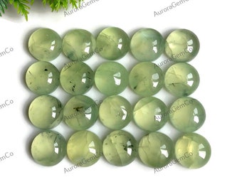 Natural Prehnite 12mm Round Cabochons, 10 Pcs Packs Of Green Prehnite Loose Gemstone For Jewelry Making, Hand Polished Gemstone