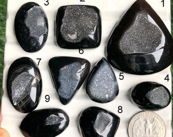 Black Window Druzy Cabochon, Natural Semi Precious Gemstone For Jewelry Making, Healing Gemstone, Loose Gemstone, Gift For Wife LOT 441