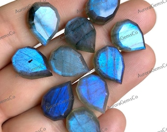 ブルーラブラドライト ファセットカット ペアシェイプ 10 x 14 mm、10