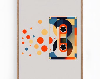 Retro Cassette Mix Tape Art Print. Digital Download