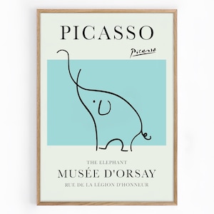 Picasso Elephant Line Art, Exhibition Poster. Art Print, Digital Download