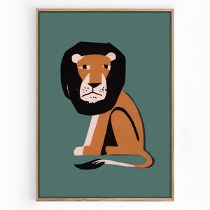 Lion, Mid Century Art Print. Matchbox Illustration, Digital Download
