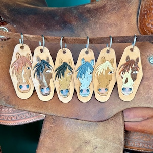 Horse head tooled leather keychains