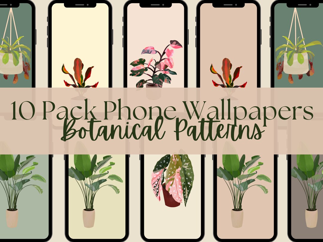 10 Pack Botanical iPhone Wallpapers, Phone Wallpaper Download, Green