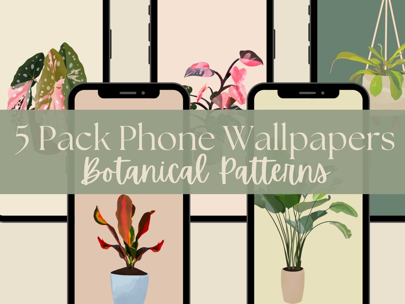 5 Pack Botanical Iphone Wallpapers Android Background Digital - Etsy