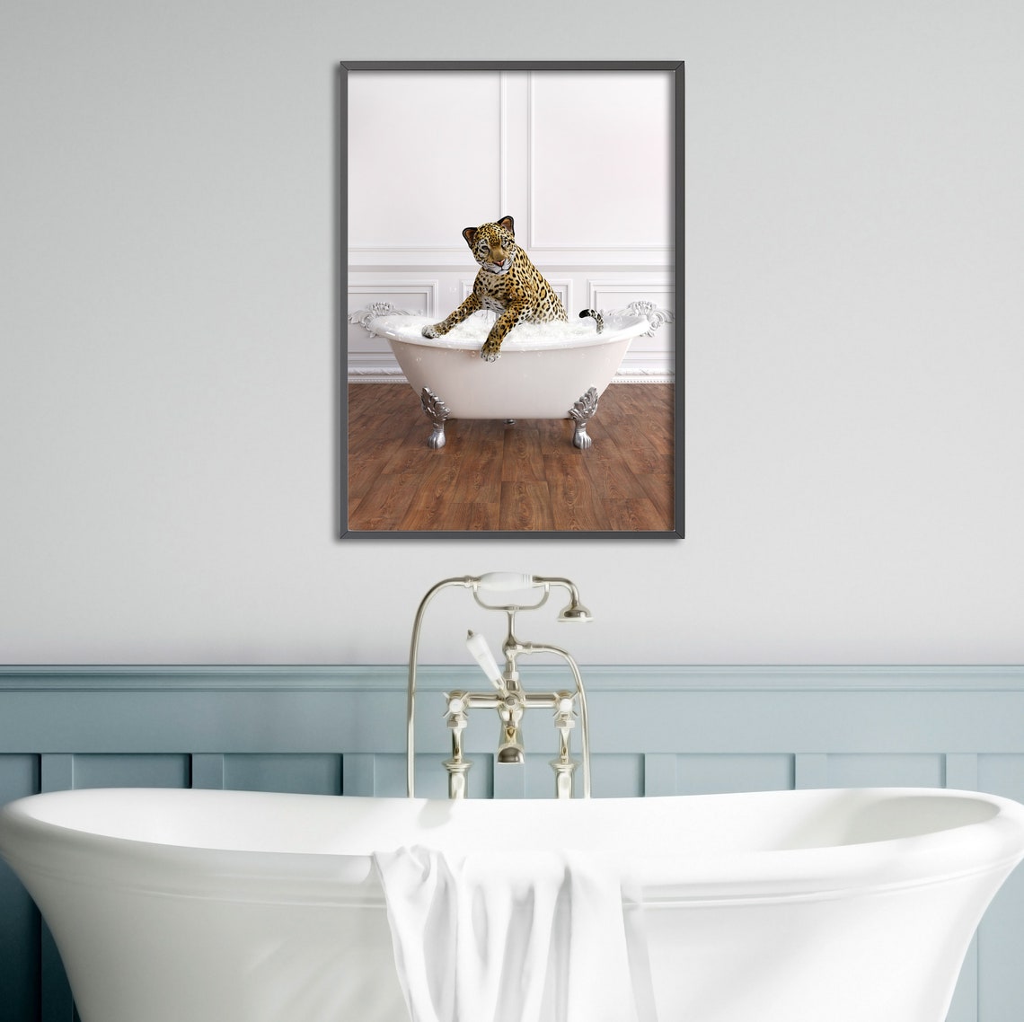 Print of a Jaguar in a Bathtub Funny Bathroom Print Animal Etsy