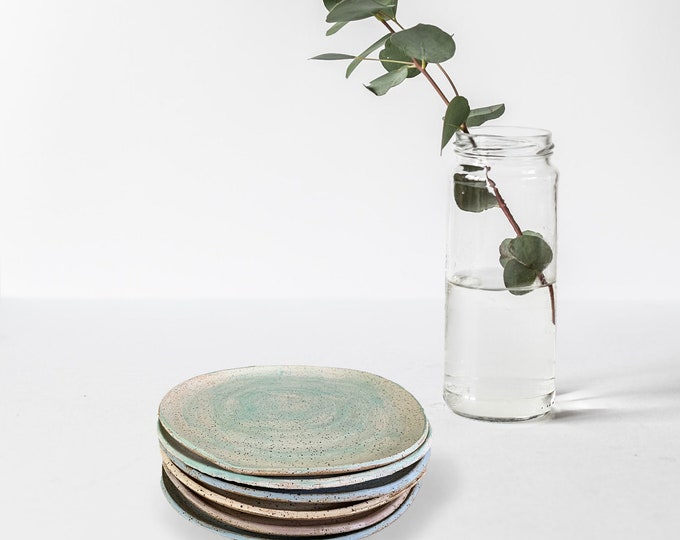 Side Plates,Set of 8, Rustic Pottery, hors d'oeuvre, appetizer Hand formed, custom glaze, farmhouse table, rustic tableware,