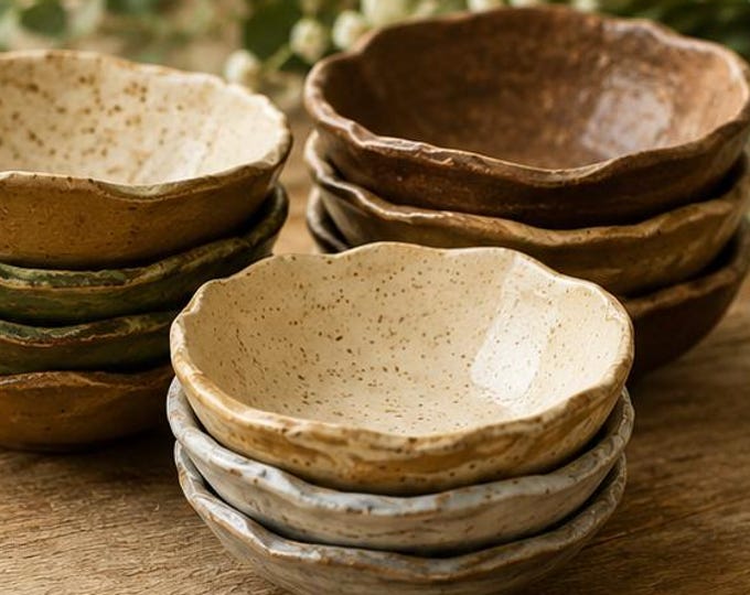 Rustic Condiment Bowls, Set of 4, Hand Formed Stoneware