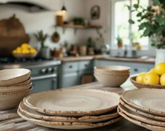 Handmade Rustic Stoneware Dinnerware Set for 4, Farmhouse Table