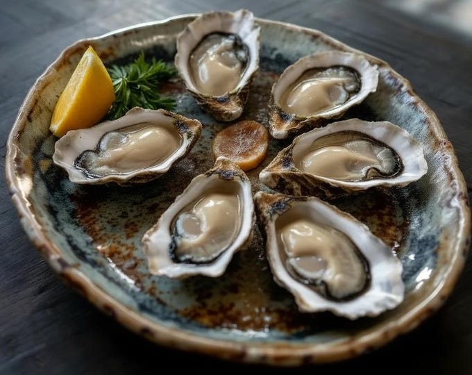 Platter, Oyster Plate, Serving Plate, Hand formed, custom glaze, farmhouse table, rustic tableware,