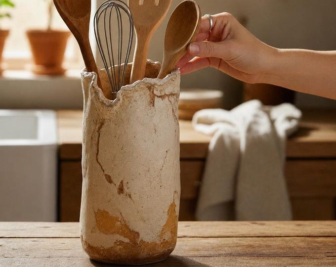 Utensil Holder, Hand Formed rustic pottery, kitchen utensils, ceramic, stoneware, kitchen accessories