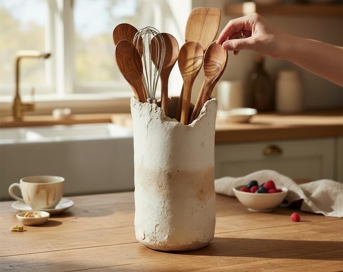 Utensil Holder, Hand Formed rustic pottery, kitchen utensils, ceramic, stoneware, kitchen accessories