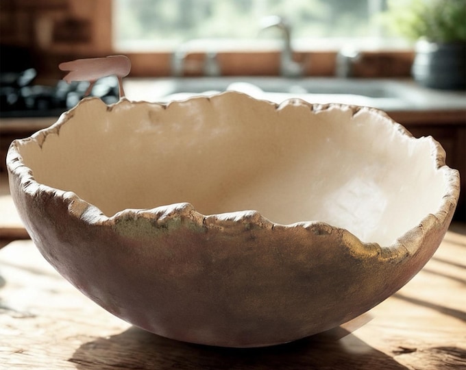 Large Rustic Pottery Serving Bowl, Hand Formed Glaze, Farmhouse Tableware