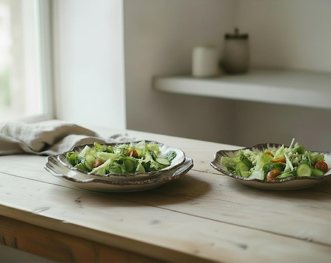 Handmade Stoneware Dinnerware,Rustic, Pottery Plates, Very Rustic,Hand formed, Durable, DW Safe