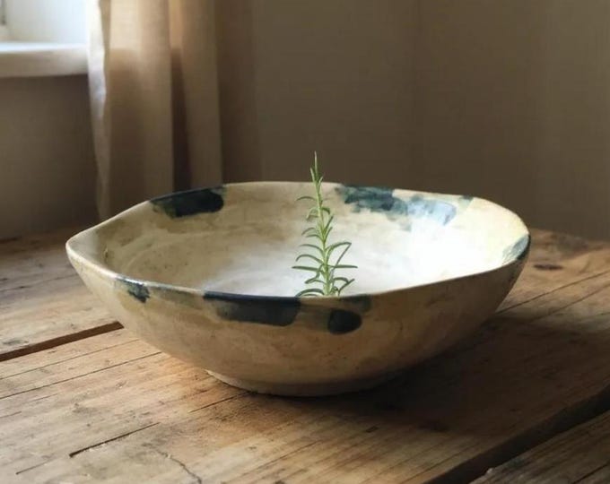 Serving Bowl, Rustic Pottery, Hand formed, custom glaze, farmhouse table, rustic tableware,