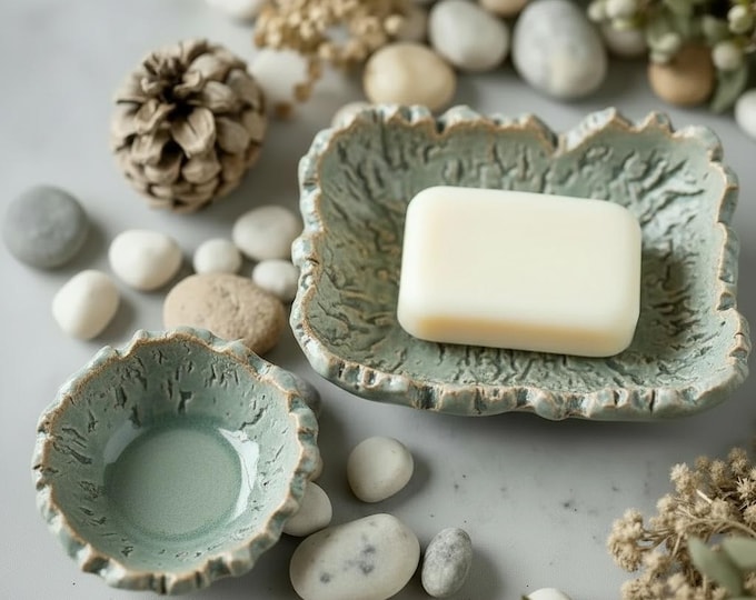 2 pc Ceramic Soap & Ring Set, Pottery, Rustic Pottery Small ceramic bowl, small dish, Jewelry Storage, Pottery Stoneware Bowl,one of a kind,
